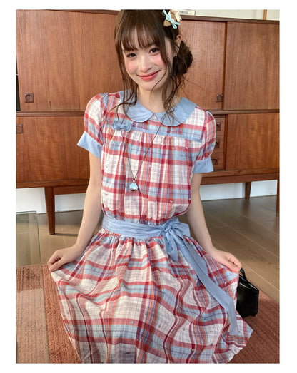 [RF] “Strawberry Soda” Vintage Plaid Cotton Midi Dress