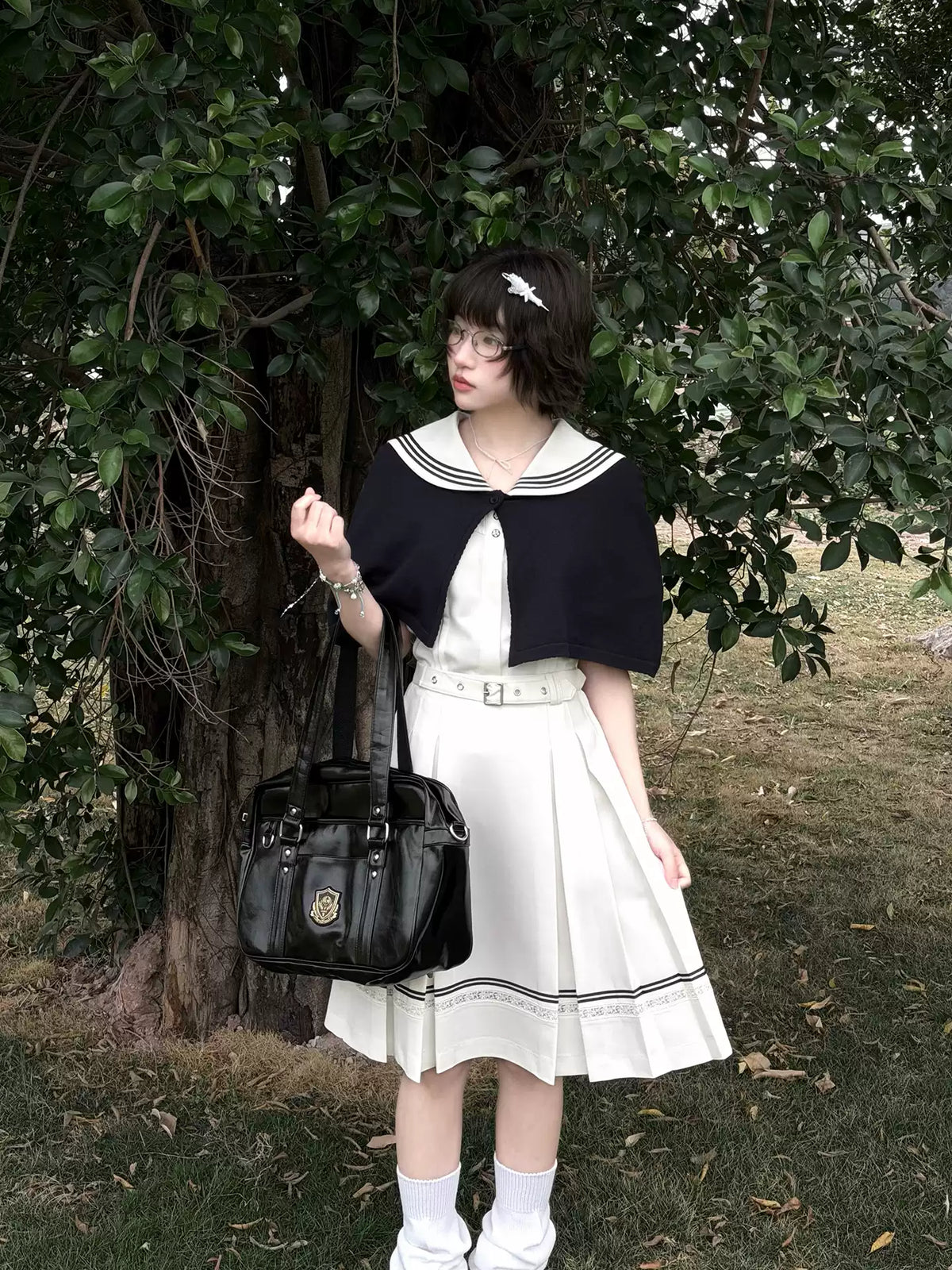 “Pearl Blossom” White Showa-Inspired Sailor Uniform Set