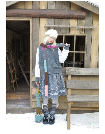 RF - Gray Floral Pinafore Top and Plaid Ruffle Skirt Set