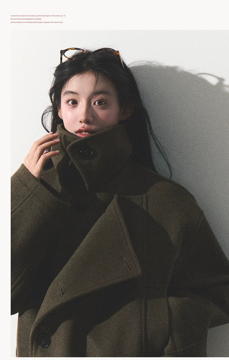 OAKMOO/ "The Flowers Are in Full Bloom" Jade Green Wool-Blend Short Belted Coat