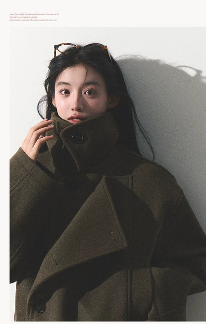 OAKMOO/ "The Flowers Are in Full Bloom" Jade Green Wool-Blend Short Belted Coat