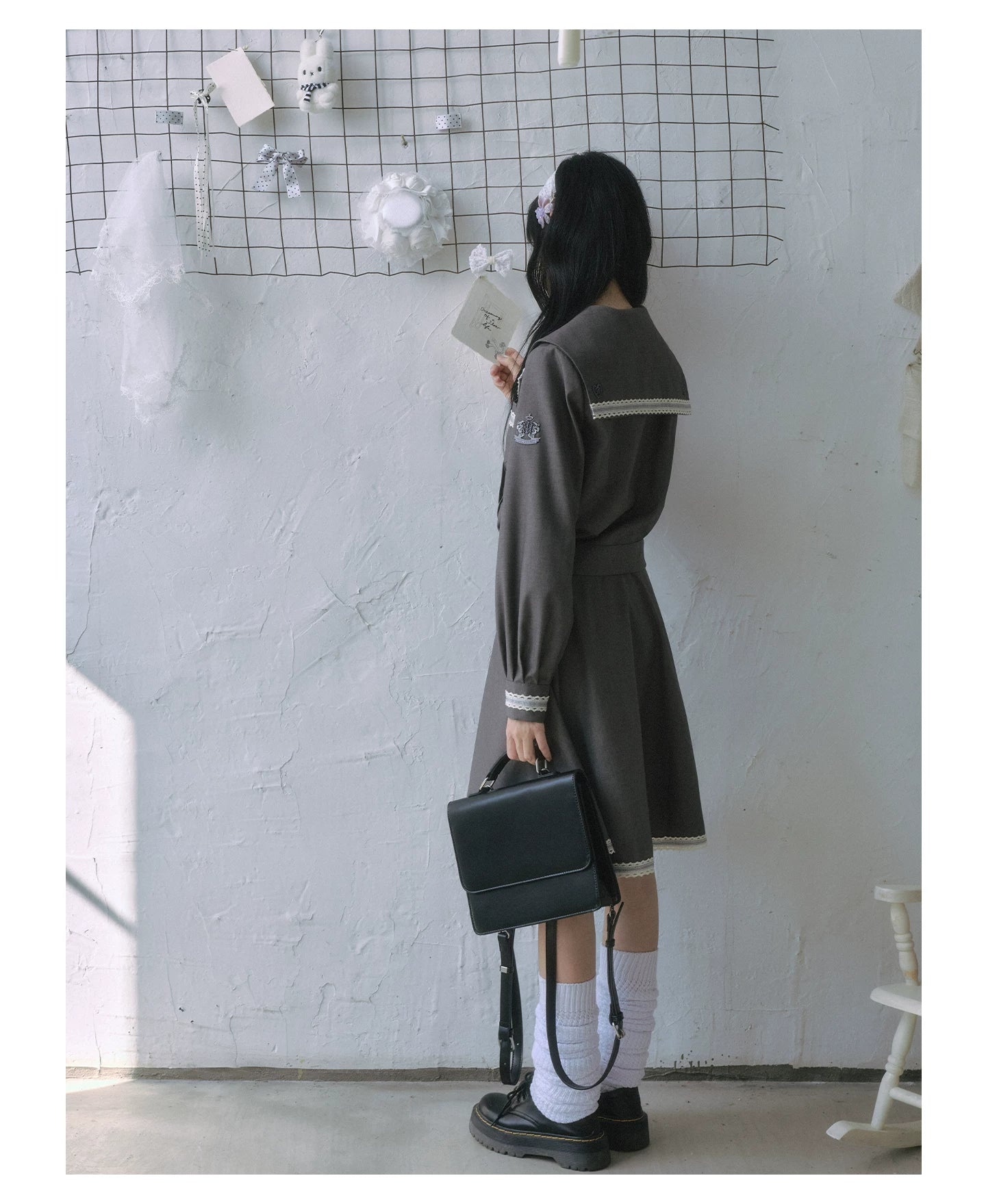 "Showa Girl" Sailor Uniform Collection (Sailor Blouse / A-Line Skirt / Box Pleated Midi Skirt / Polka Dot Scarf)