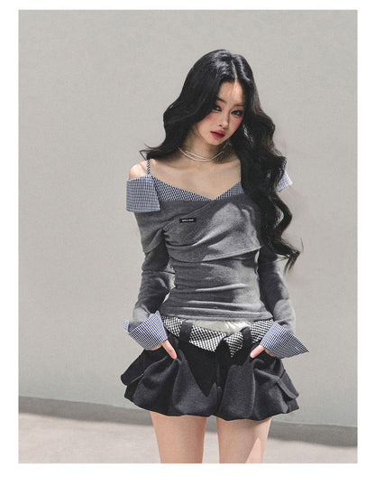 少也眼 “Entwined Dreams” Off-Shoulder Knit Tee 645641544