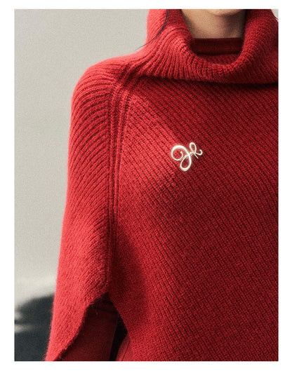 181225 "Late Autumn Ginkgo" Burgundy High-Neck Knit Cape Set