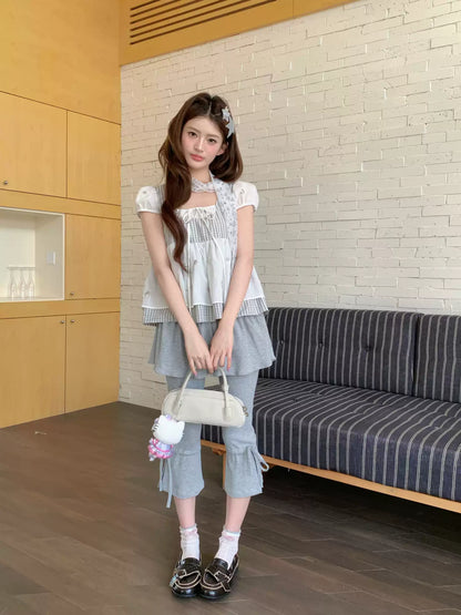 [RF] “Milk Gray Ballet” Gray Adjustable Drawstring Slim Flare Pants