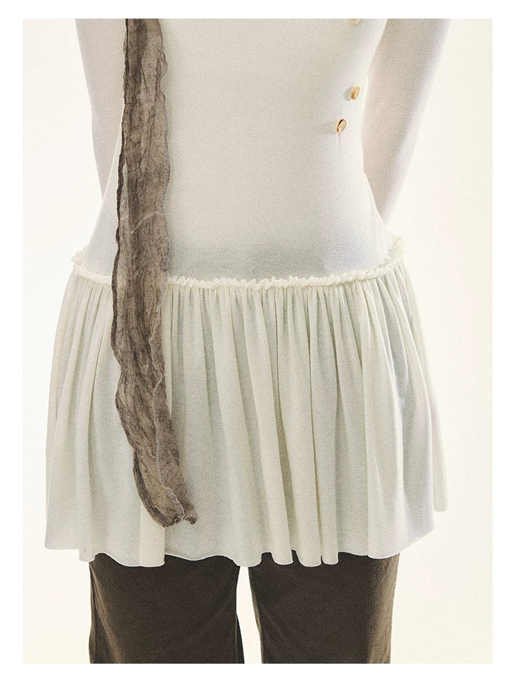 "Spring Memoir" TENCEL™ Wool Pleated Knit Midi Dress (Oat Gray/ Butter Cream)