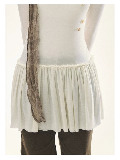 "Spring Memoir" TENCEL™ Wool Pleated Knit Midi Dress (Oat Gray/ Butter Cream)