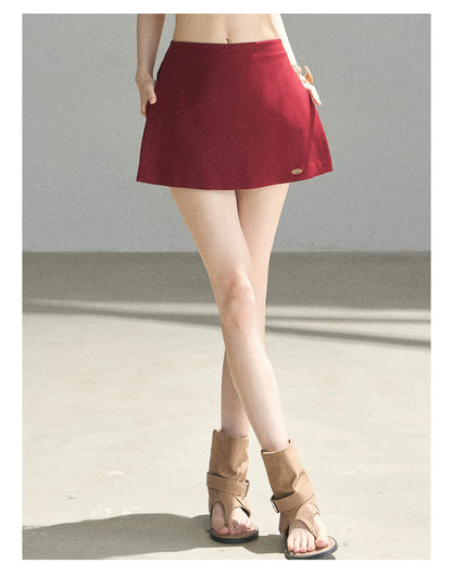 "The Unlit Spirit" High-Waisted A-Line Skort (Angora Red/ Tranquil Black)