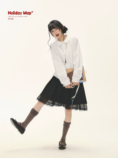 "Polka Reverie" Black Polka Dot Bow Pleated Mini Skirt