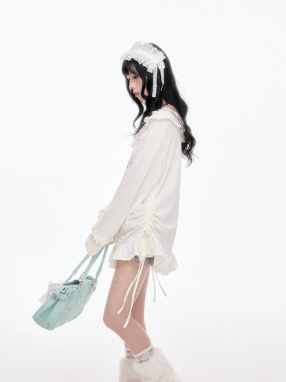 “Sweet Bloom” Ivory My Melody Asymmetric Oversized Top