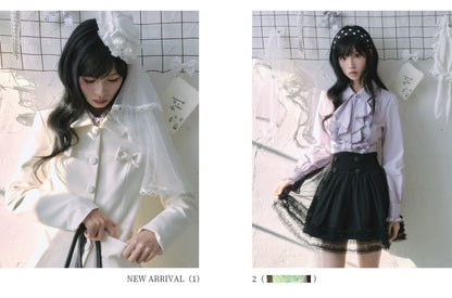 "Showa Girl" Tailored Layered Collection (Blazer / High-Waist Skirt / Victorian Shirt / Mesh Overlay Skirt)
