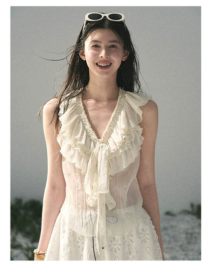 “Moonlight Through Sheer Veils” Ivory Ruffle Chiffon Blouse