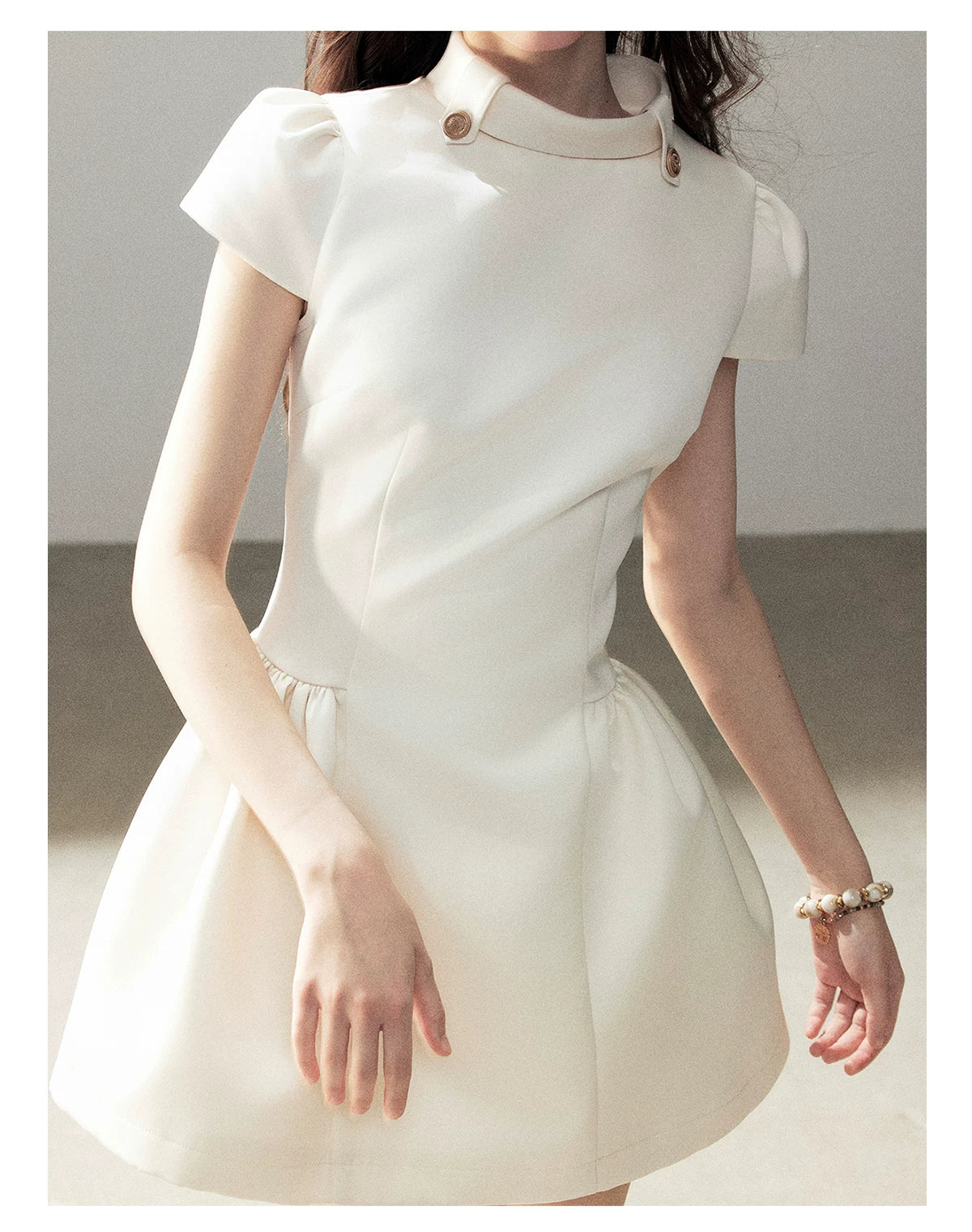 "Light Above the Clouds" Cream Ivory Satin Fit & Flare Mini Dress