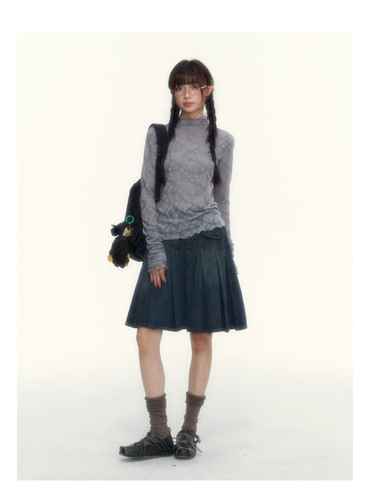 “Everyday Mist” Jacquard Lace Layering Top ( Ivory / Fog Gray )