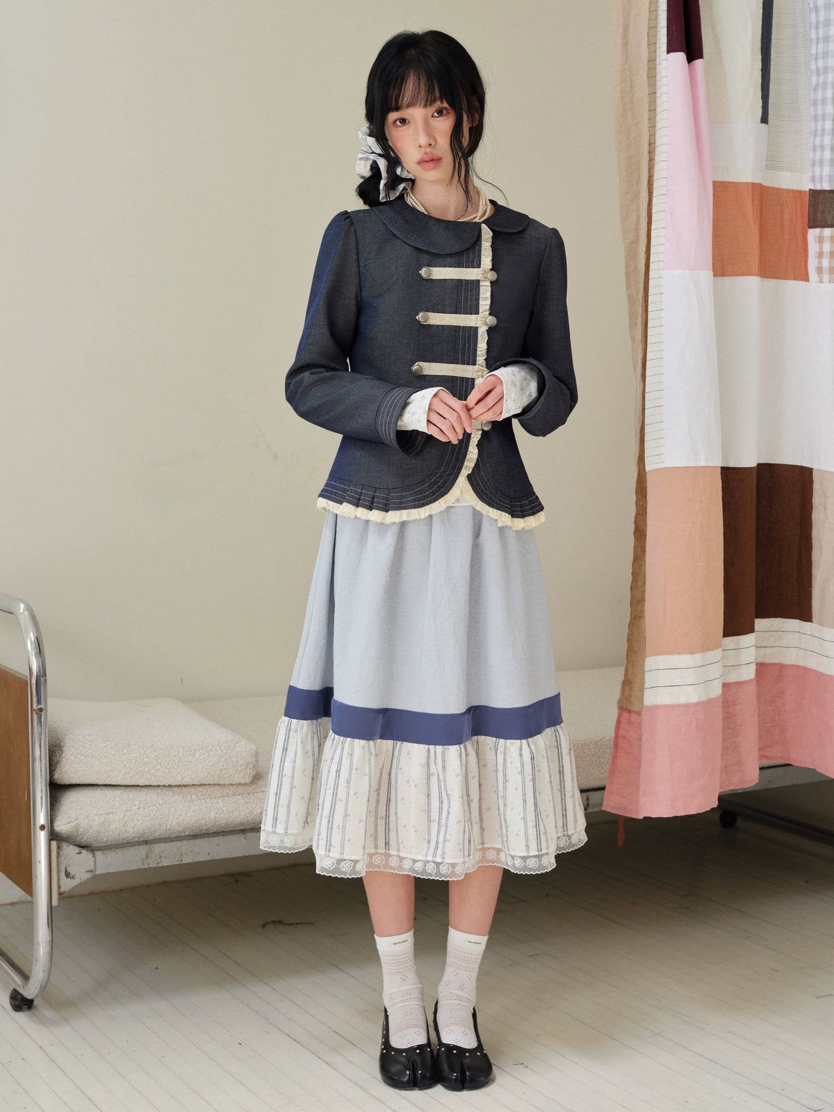 DAILY ARTIST - Deep Navy Doll-Collar Napoleon Denim Jacket