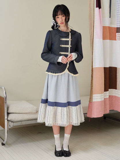 DAILY ARTIST - Deep Navy Doll-Collar Napoleon Denim Jacket