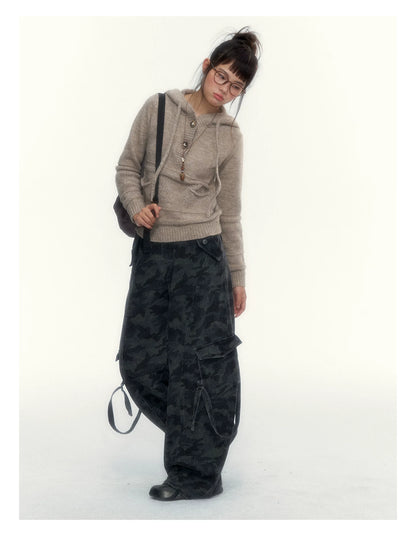 Camouflage Washed Wide-Leg Utility Pants