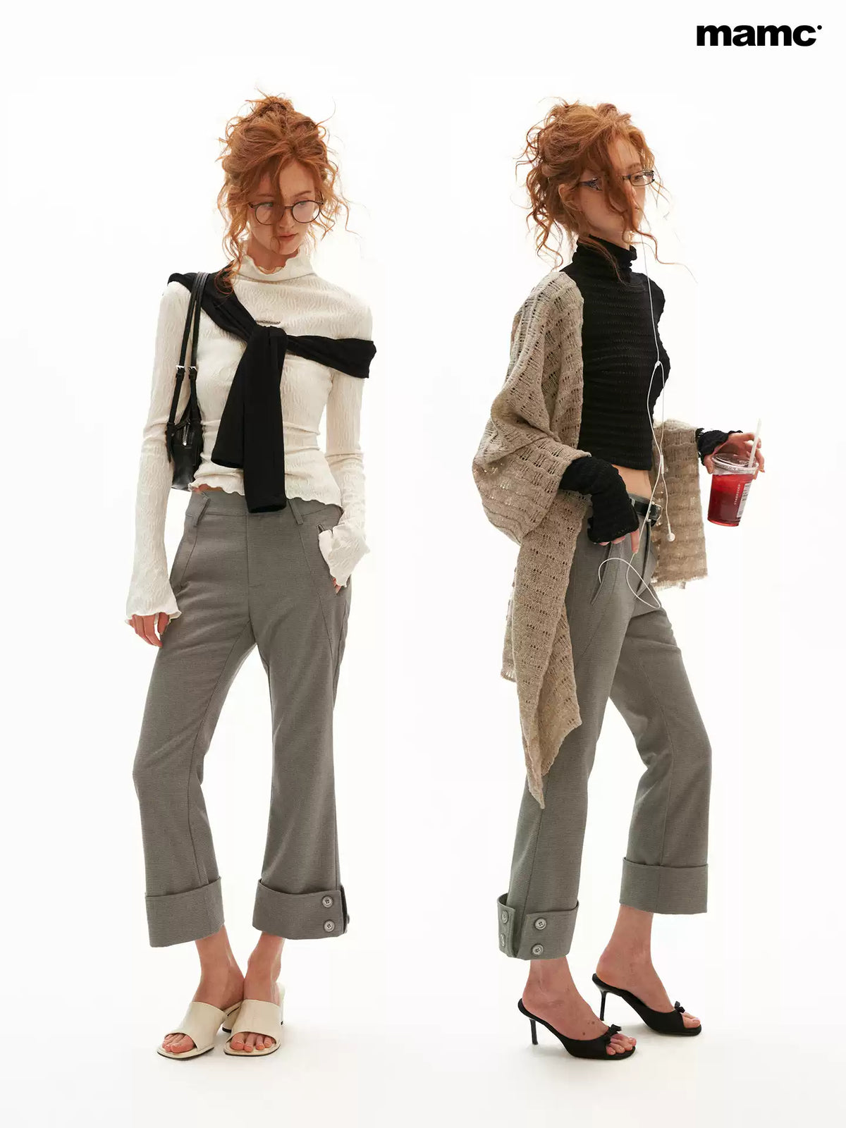 MAMC - Gray Asymmetric Muse Cropped Flare Trousers