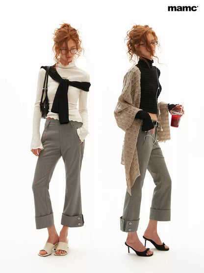 MAMC - Gray Asymmetric Muse Cropped Flare Trousers