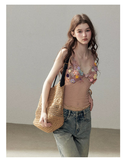 "Waiting for a Flower to Bloom" Lotus Pink Sheer Halter Crop Top
