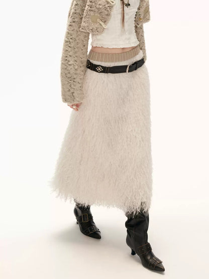 MAMC - Beige 3D Feathered Midi Skirt WE851