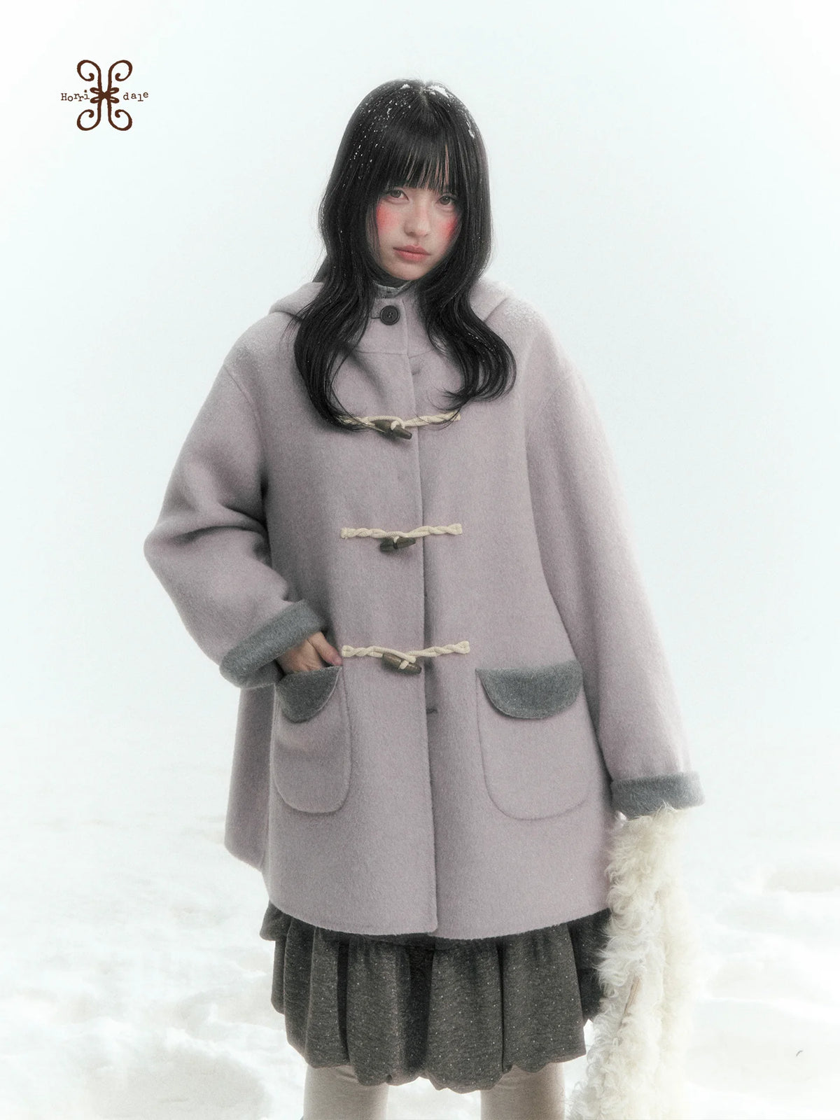 Horridale - Purple and Gray Reversible Hooded Wool Coat