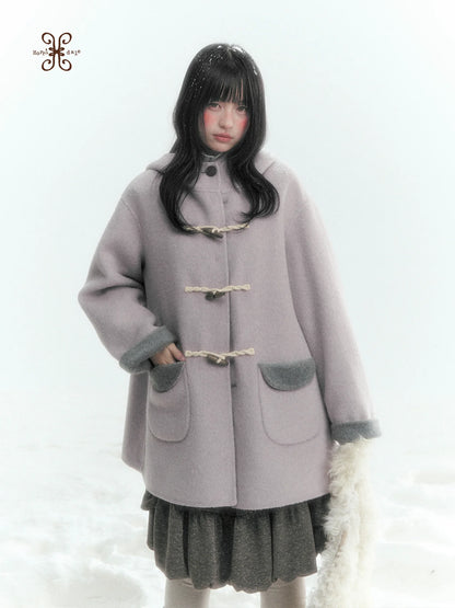 Horridale - Purple and Gray Reversible Hooded Wool Coat