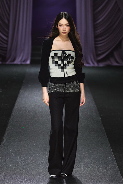"Midnight Atelier" Black Double-Waist Straight-Leg Trousers