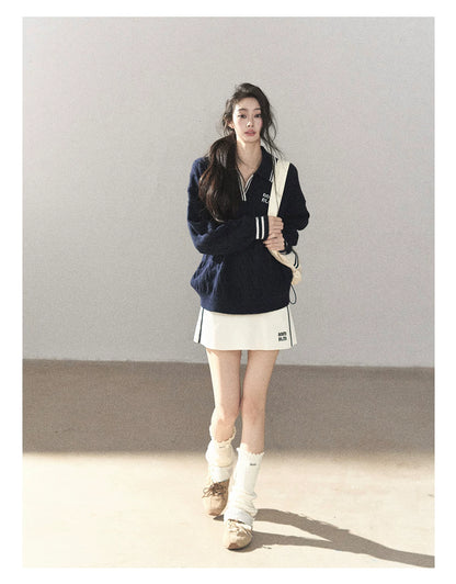 AOMALM - "Navy in Negative Space" Navy Academy-Style Knit Two-Piece Set