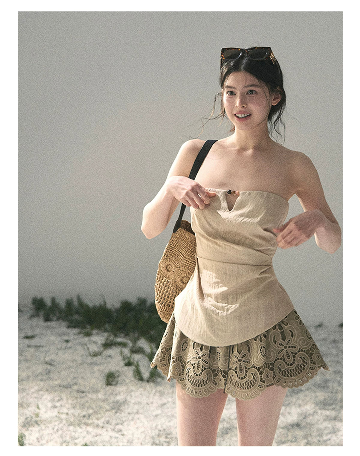 “Moonlit Haze” Dutch Cream Strapless V-Notch Top