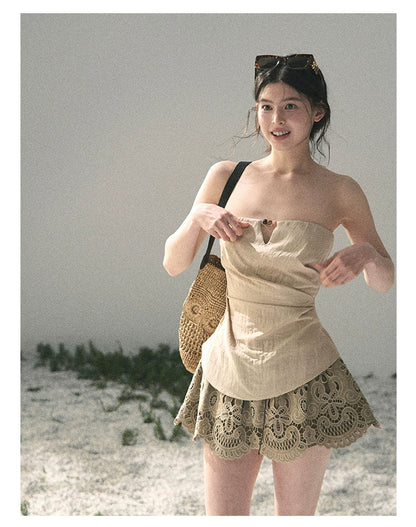 “Moonlit Haze” Dutch Cream Strapless V-Notch Top