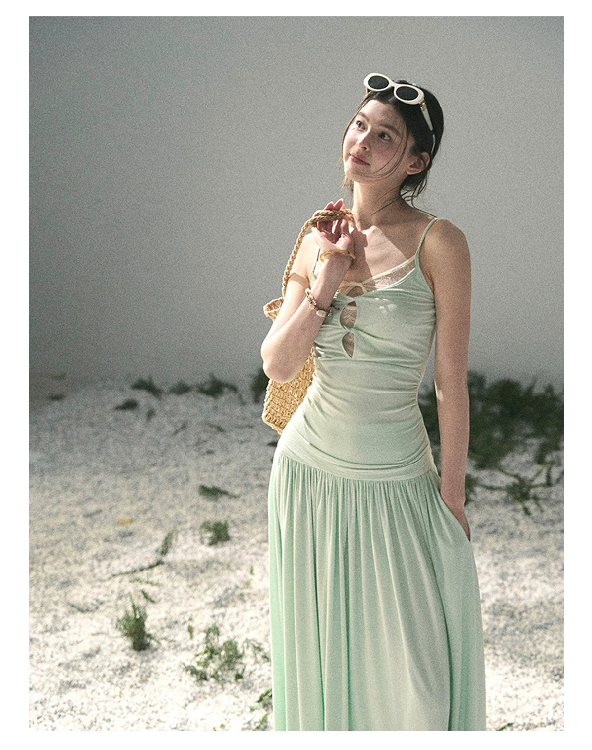 “Mint Afterglow” Jade Green Twist Cutout Top & Maxi Skirt