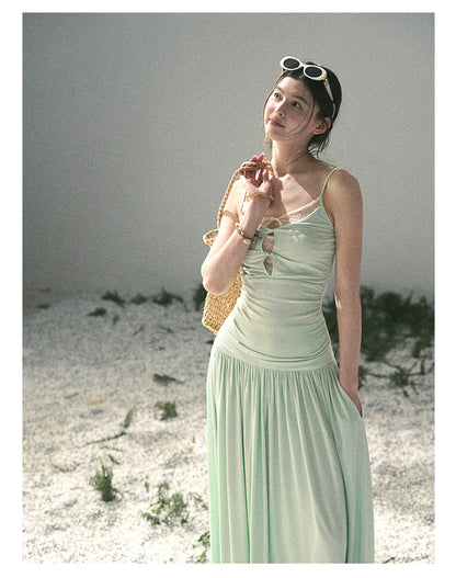 “Mint Afterglow” Jade Green Twist Cutout Top & Maxi Skirt