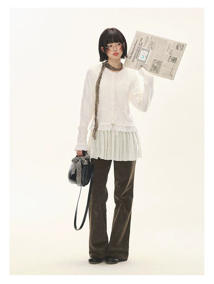 "Spring Memoir" TENCEL™ Wool Pleated Knit Midi Dress (Oat Gray/ Butter Cream)
