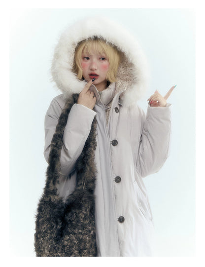 Horridale - Snow-Dusted Floral 90% White Duck Down Puffer Jacket (Light Peach Pink / Silver Gray)