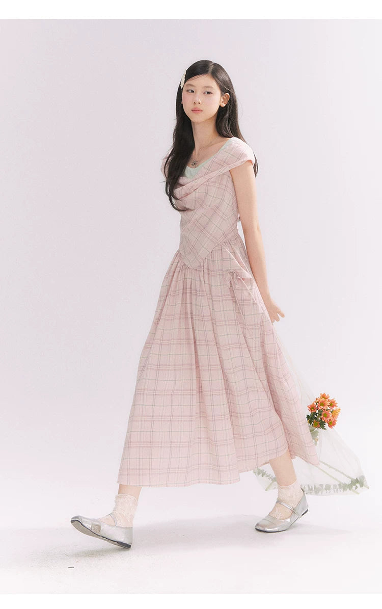 “Heartfelt Rendezvous” Pink Plaid Maxi Dress