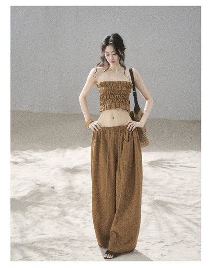 "Caramel Dusk" Ash Caramel Shirred Bandeau Top & Relaxed Pants Set