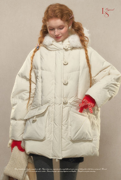 Campus Cozy Greige Hooded Down Jacket 1G1024Y118