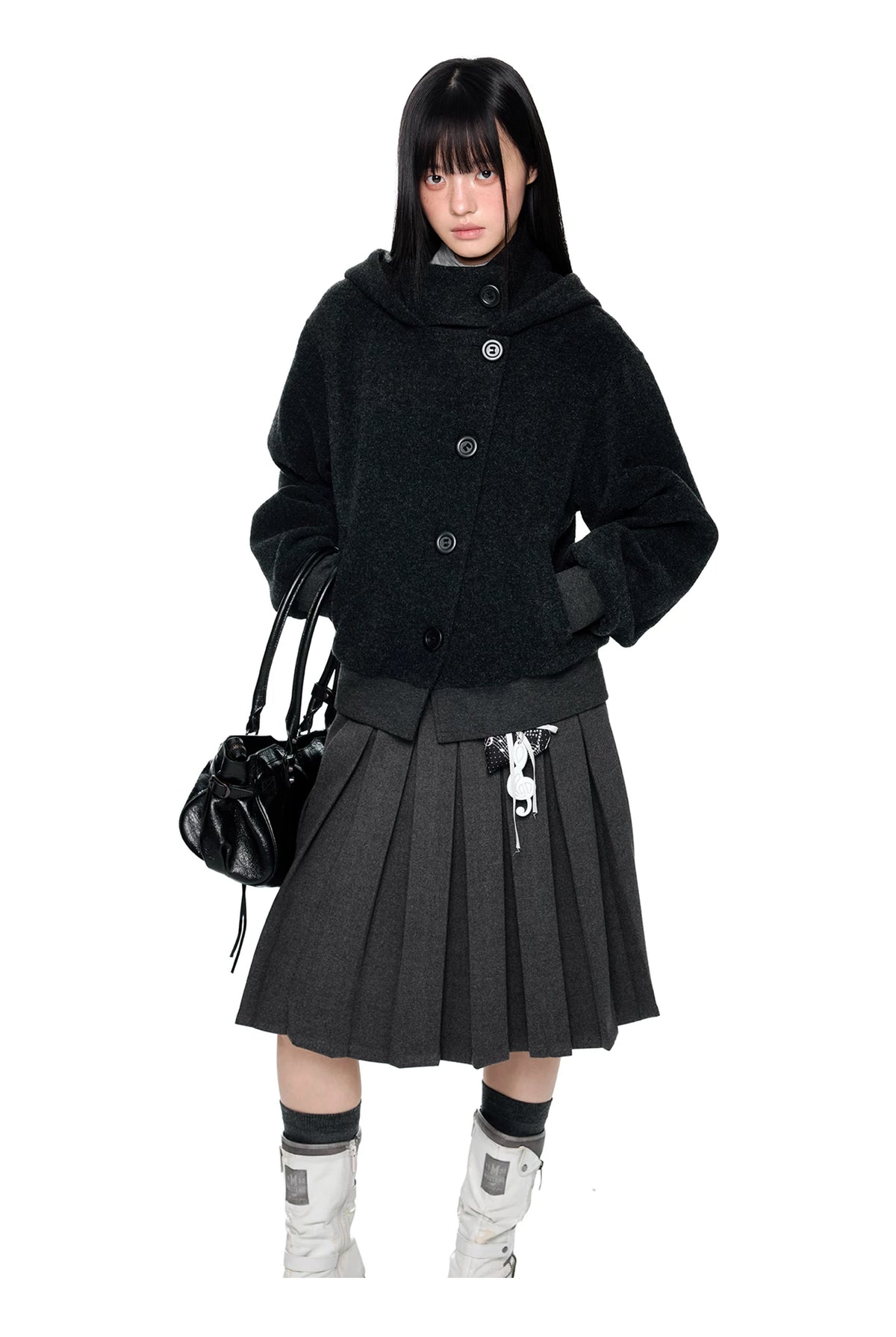 EZEK | Preppy Hooded Wool Blend Jacket with Button Front