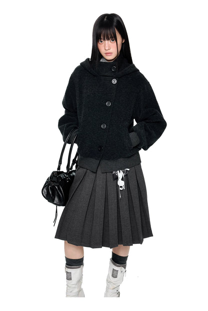 EZEK | Preppy Hooded Wool Blend Jacket with Button Front