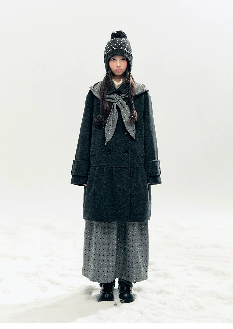 "Winter Chime" Double-Breasted Quilted Wool-Blend Coat (Smoky Purple/ Ash Gray)