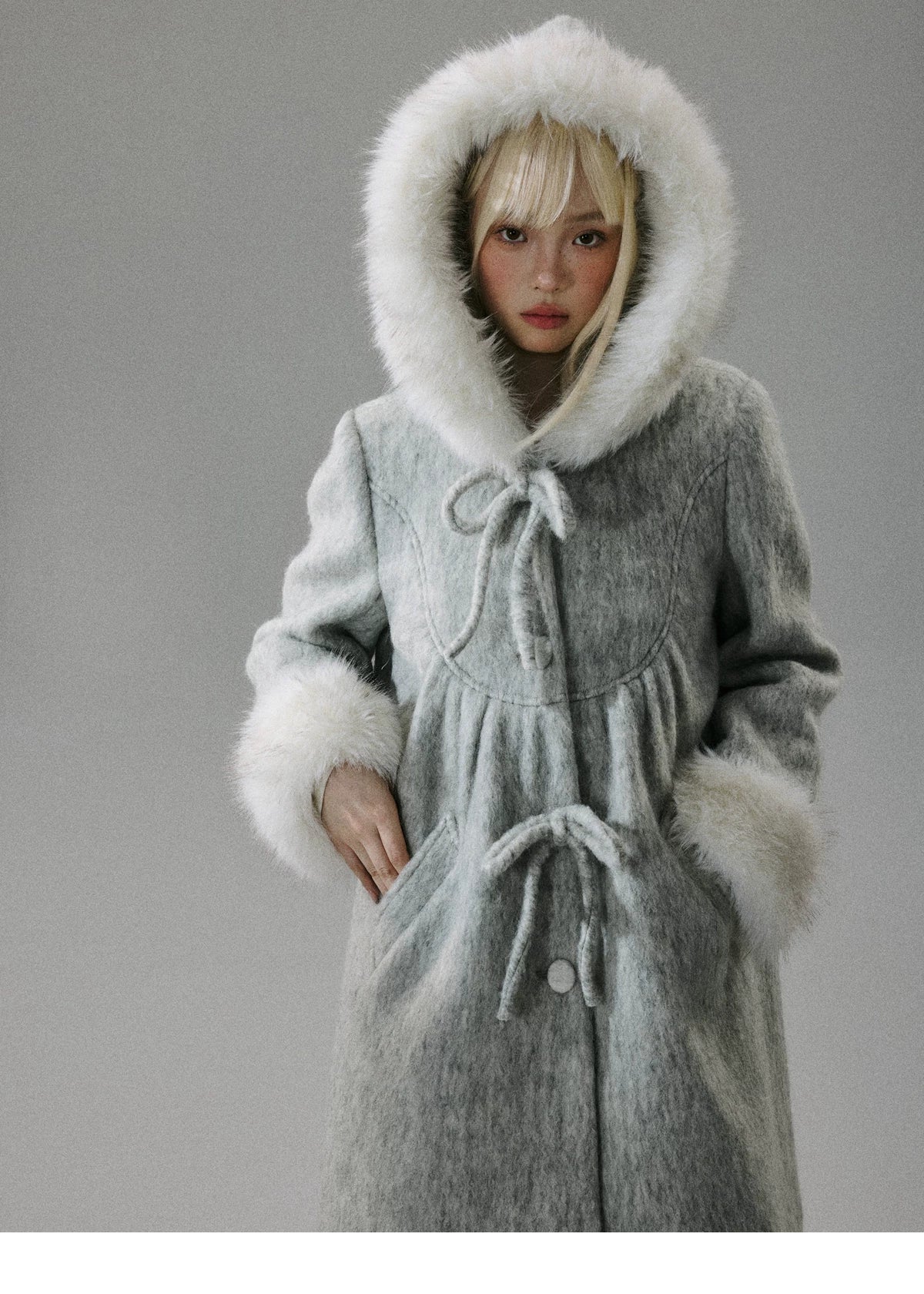LOST FOREST - Gray 60% Wool Doll-Inspired Cape Coat