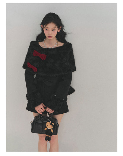 少也眼 “Drifting Through Her Dreams” – Winter Luxe Three-Piece Cape Set - Midnight Black 8746513
