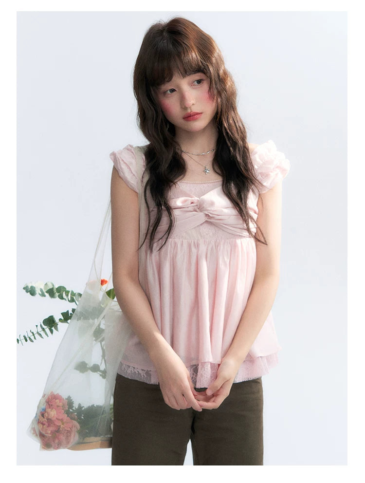 "Summer Sweetheart" Cherry Blossom Pink Bow Cami Top