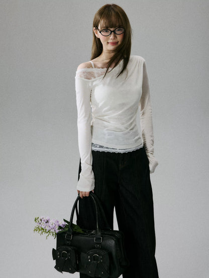 LOST FOREST - Cream White Wool Lyocell Layered Slim-Fit T-Shirt