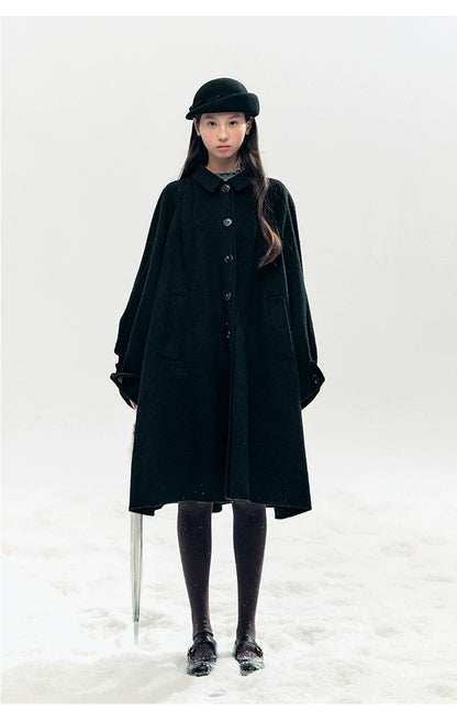 "Black & White Waltz" Hand-Stitched Wool-Blend Swing Coat (Ivory/ Black)
