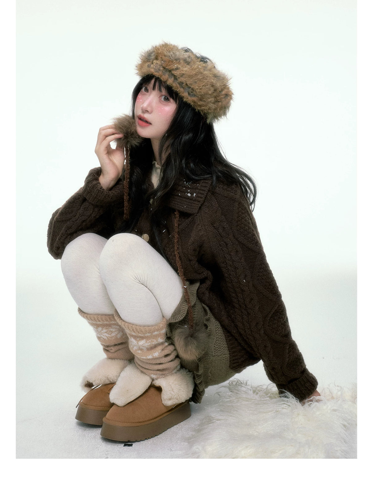 BIBIBENCY - Brown Cable-Knit Cardigan with Toggle Closures