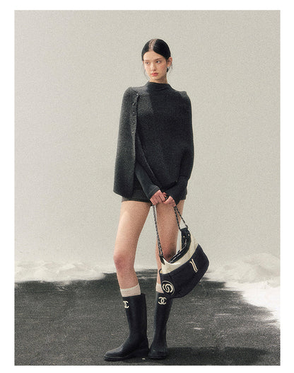 少也眼 “Dusk Finds Its Way Home” Korean Lazy Knit Shawl Two-Piece Set