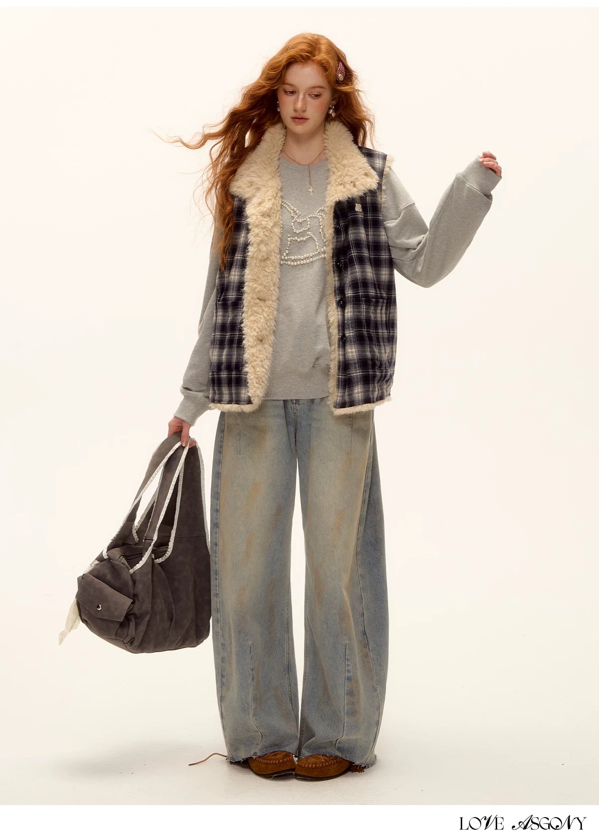 ASGONY - Reversible Plaid & Faux Fur Stand-Collar Vest