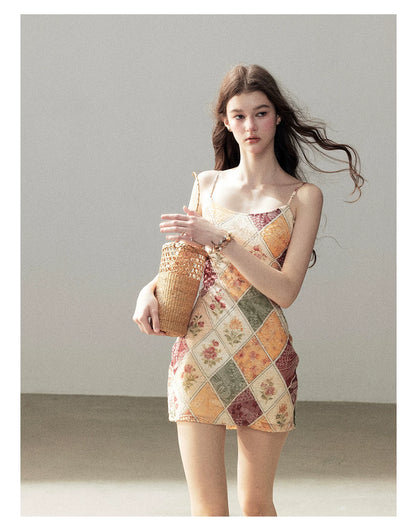 "In Her Lingering Gaze" Van Dyke Brown Floral Cami Bodycon Mini Dress